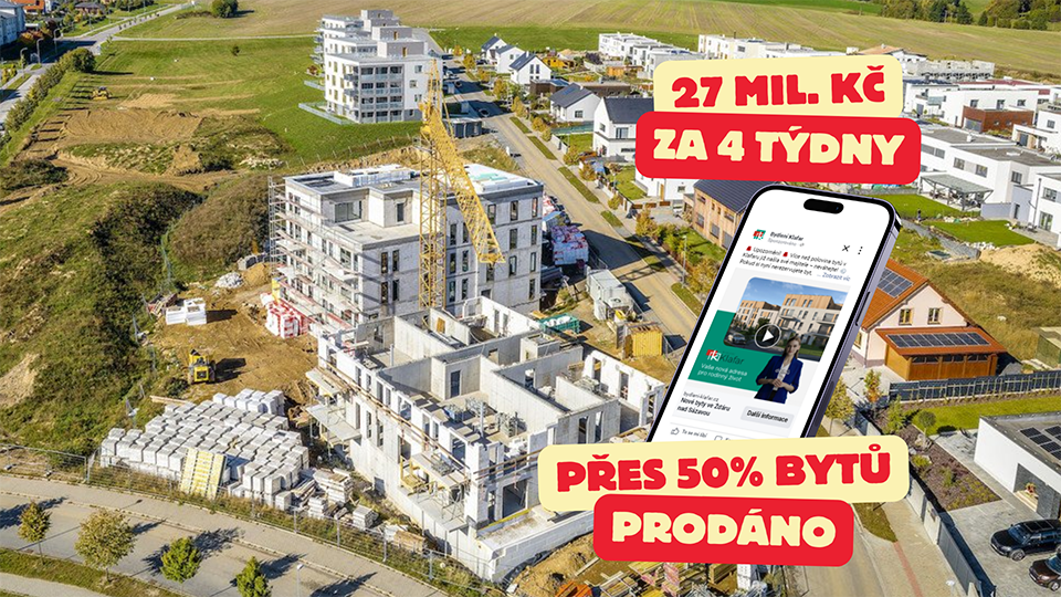 Letecký pohled na projekt Bydlení Klafar s výsledkem prodeje 27 milionů Kč za čtyři týdny